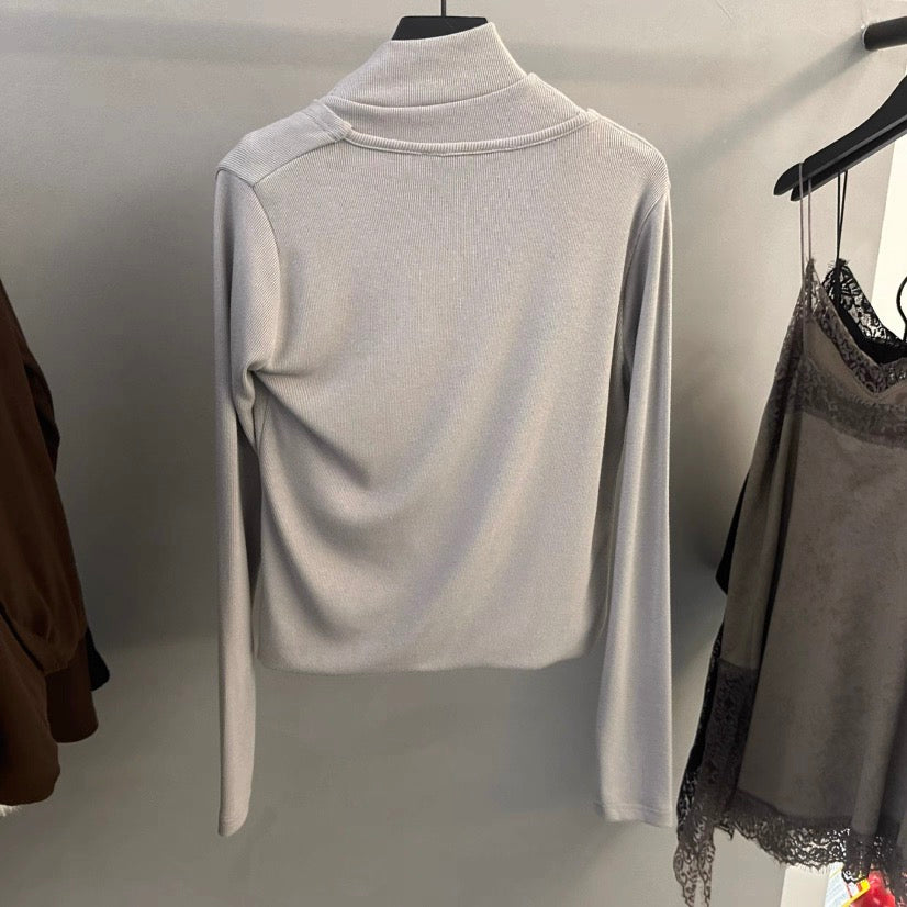 TP22020- 韓國高領露肩針織假兩件上衣