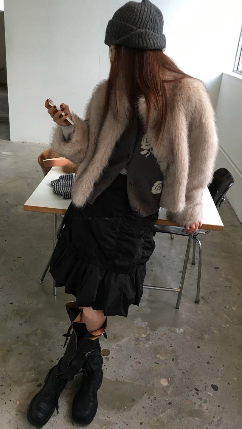 OT22013- 韓國奢華仿皮草短版外套