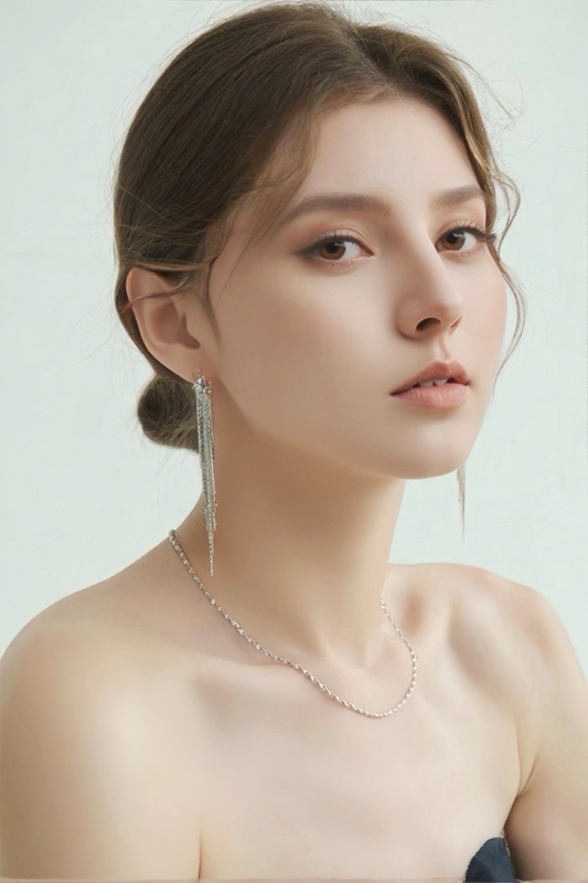 JW21599- 高級感純銀線條流蘇耳環