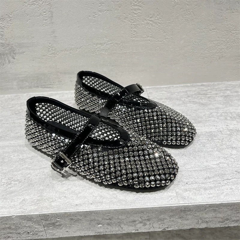 SH21288 - Dazzling Water Diamond Mary Jane Shoes (Women's), Fashionable Diamond-Embellished Flat Shoes