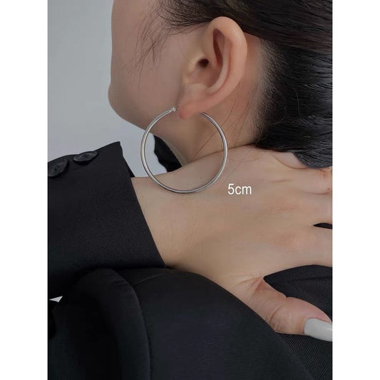 JW21616C- 歐美風百搭純銀圈形耳環永不過時 5CM