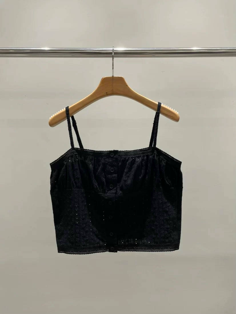 SK21115- 时髦减龄蕾絲細肩帶修身吊帶背心多層次荷葉邊短裙套裝
