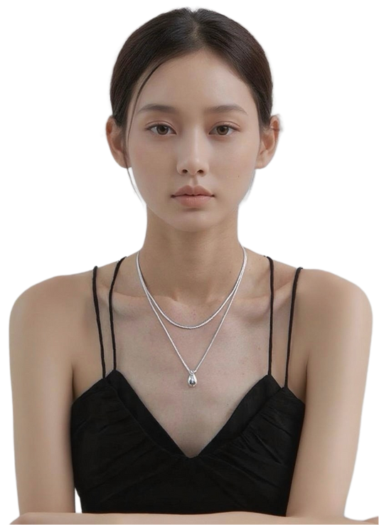 JW21603- 法式S925純銀水滴項鍊鎖骨鏈