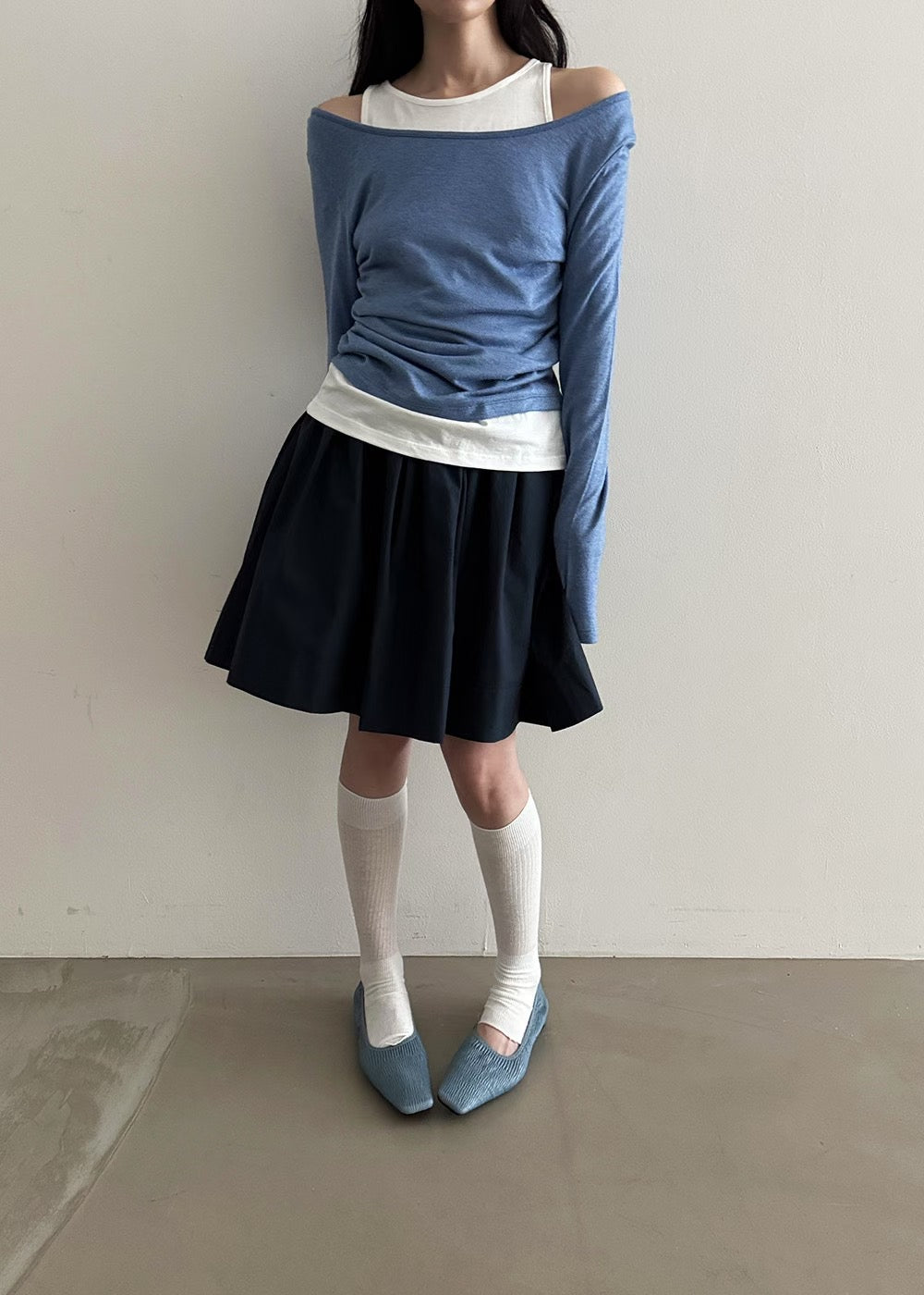 SK21822- 韓系假兩件不規則針織上衣