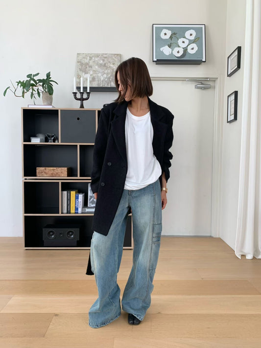 DN21983a- 韓國寬鬆工裝風牛仔闊腿褲