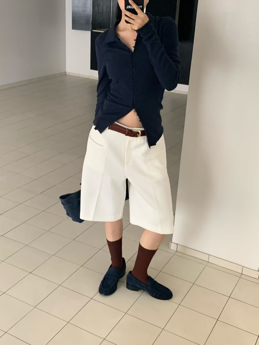 PT21879 - Korean Fashion Versatile High-Waisted Slimming Casual Bermuda Shorts (Without Waistband)