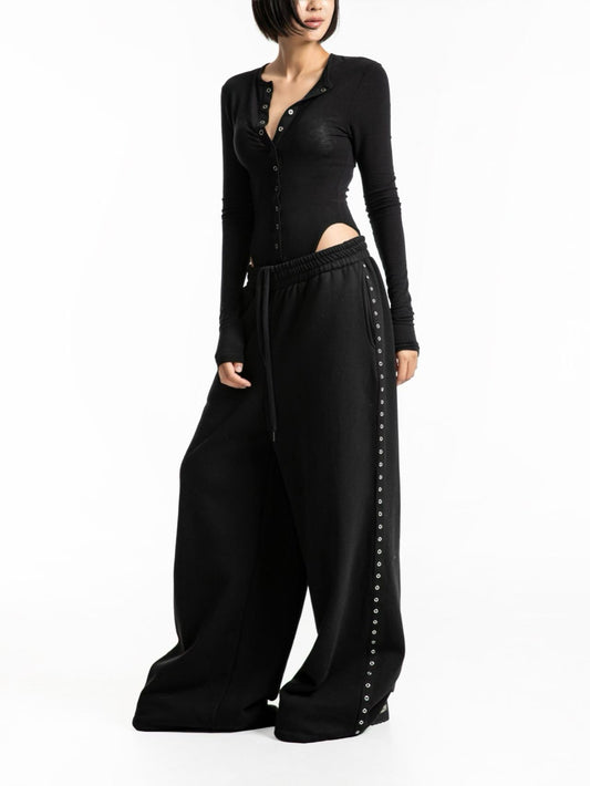 PT22000-  韓國街頭時尚寬鬆金屬雞眼闊腿休閒運動褲