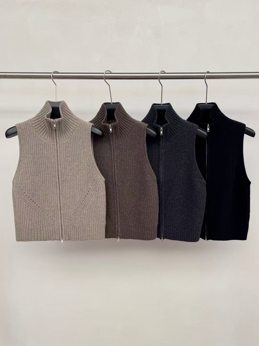 TP21892- 通勤羊毛拉鍊立領針織毛衣馬甲背心