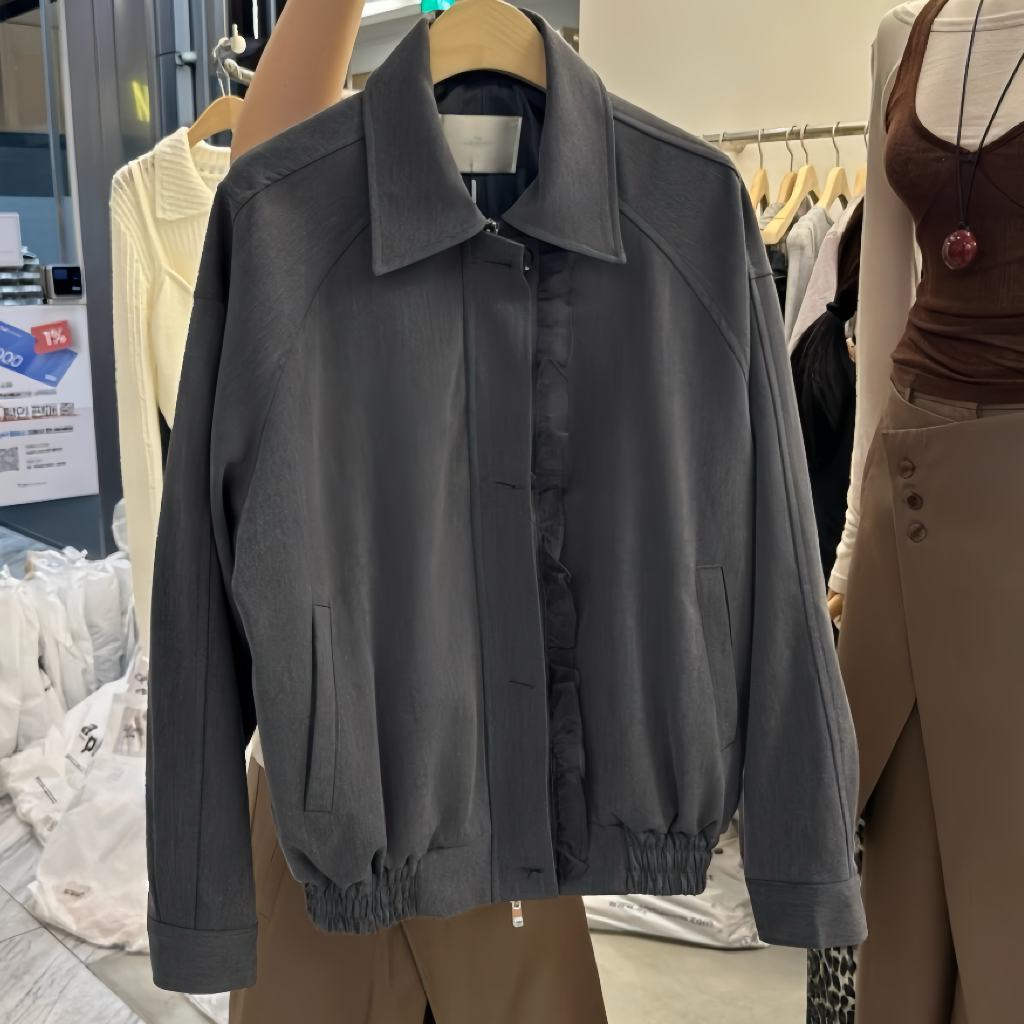 ST21771- 韓國法式簡約荷葉邊翻領寬鬆短外套
