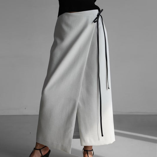 SK21709- 韓國高質Linen圍裹開衩長裙