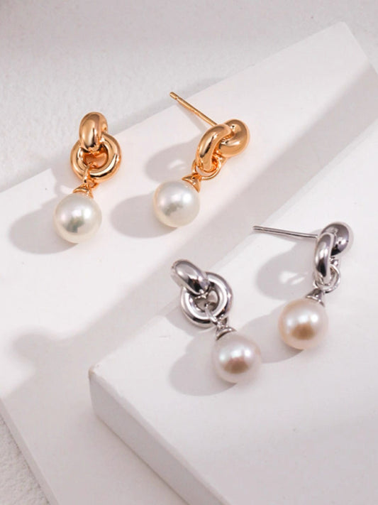 JW21719- S925純銀結飾天然淡水珍珠耳環