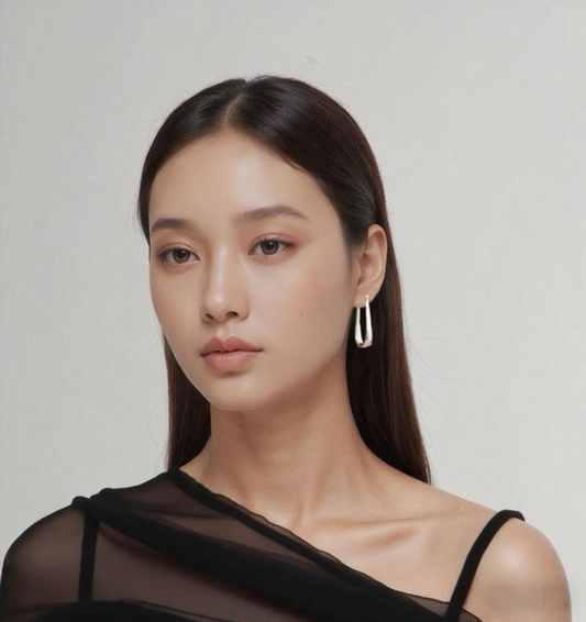 JW21590- 簡約時尚U型水滴純銀耳環