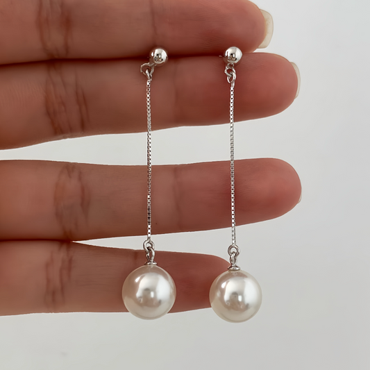 JW21708- S925銀珍珠耳線長版吊墜耳環