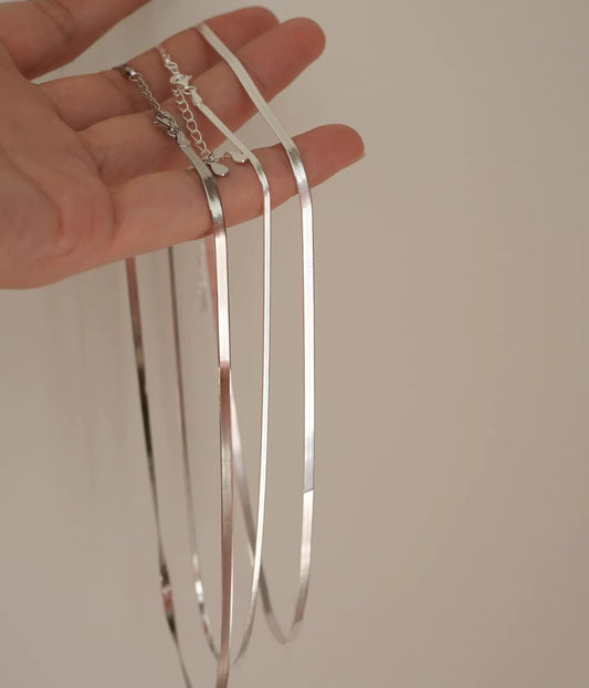 JW21678- S925純銀扁蛇骨項鍊1.7mm (2色)