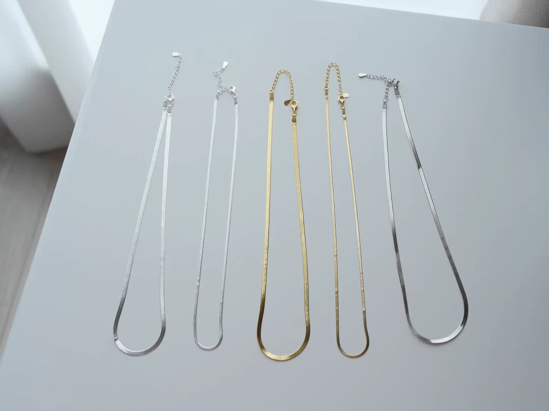 JW21679- S925純銀扁蛇骨項鍊2.7mm (2色)