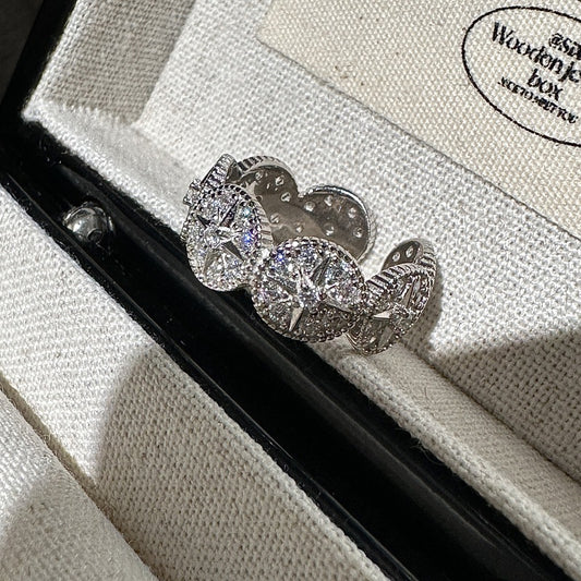 JW21663- S925純銀星芒微鑲開口戒