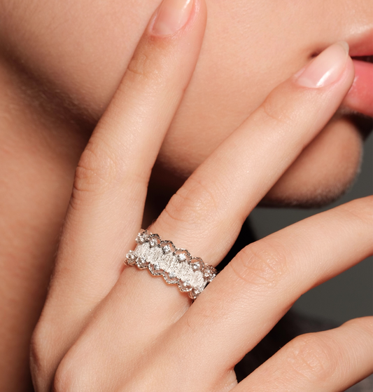 JW21629- 高級重工復古宮廷拉絲質感蕾絲花邊鑲鑽戒指