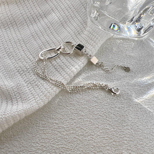 JW21662- 純銀幾何拼接手鏈:鏈環方塊交織,都會時尚風格