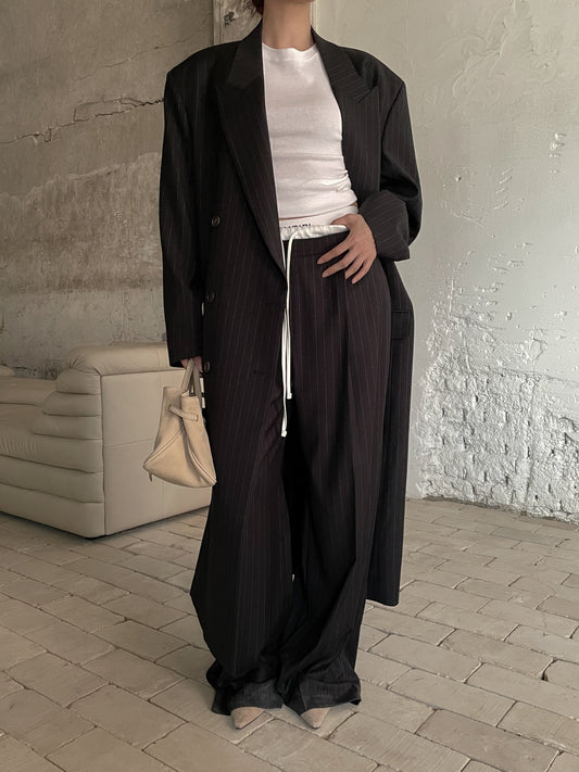 OT21896- 韓國設計師品牌高級感寬鬆條紋長版大衣(建議170CM或以上身高穿)