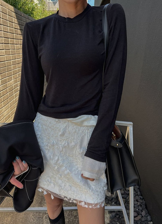 SK11115- 韓國手工立體花朵雪花蕾絲高腰A字短裙