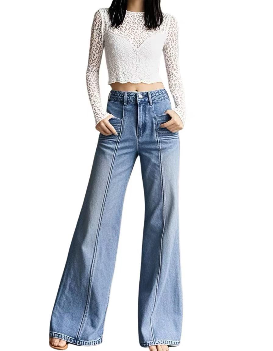 DN21171E - Wide-leg Workwear Style High-waisted Flared Jeans RE-STOCK