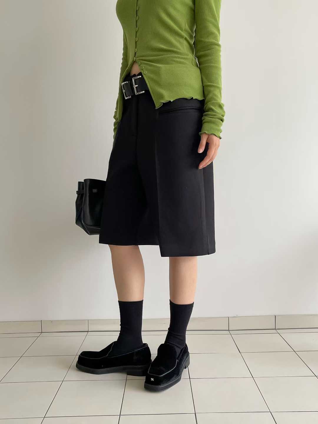 PT21879 - Korean Fashion Versatile High-Waisted Slimming Casual Bermuda Shorts (Without Waistband)