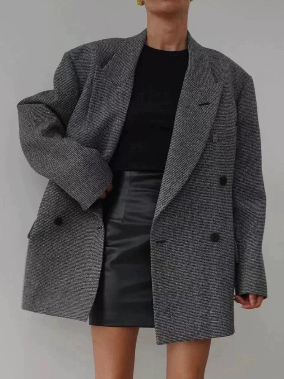 OT11252 - Classic Wide Shoulder Silhouette Suit in Mixed Imitation Wool Loose Slimming Suit Jacket