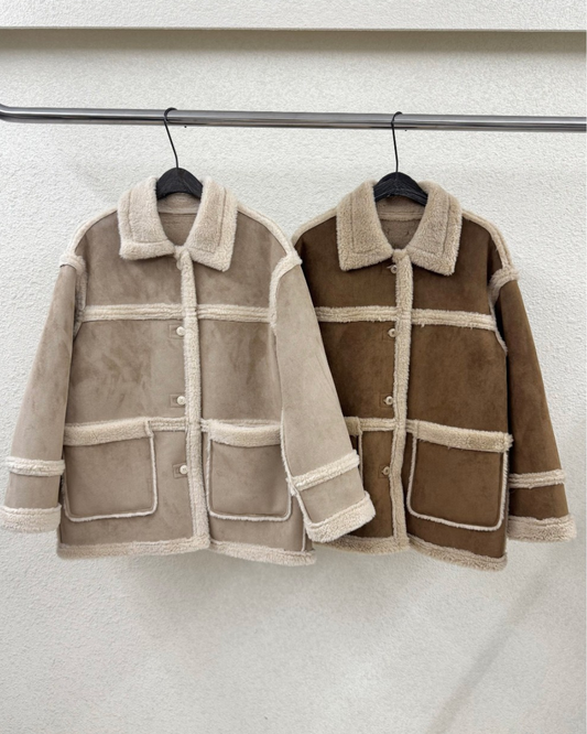 JK22092- 韓國時尚氣質復古羊羔毛中長款外套