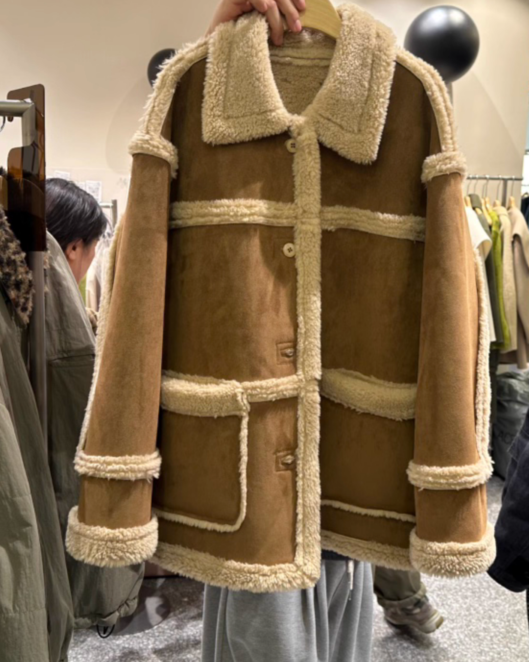JK22092- 韓國時尚氣質復古羊羔毛中長款外套