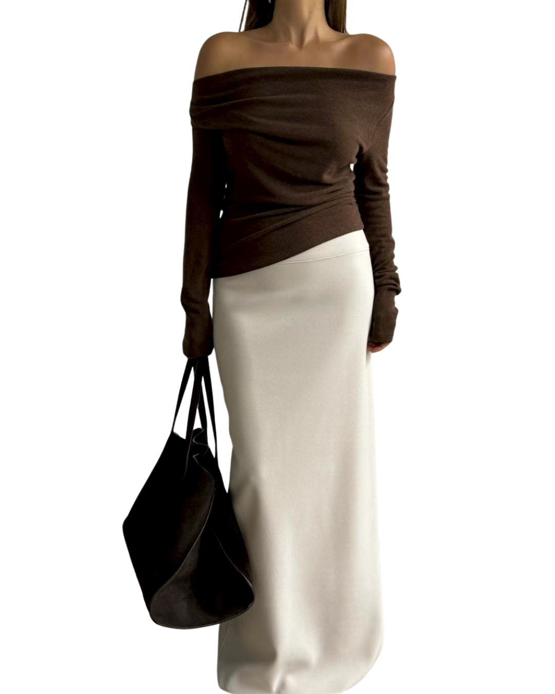 TP22019- 韓國秋冬性感羊絨混紡垂墜露肩長袖上衣