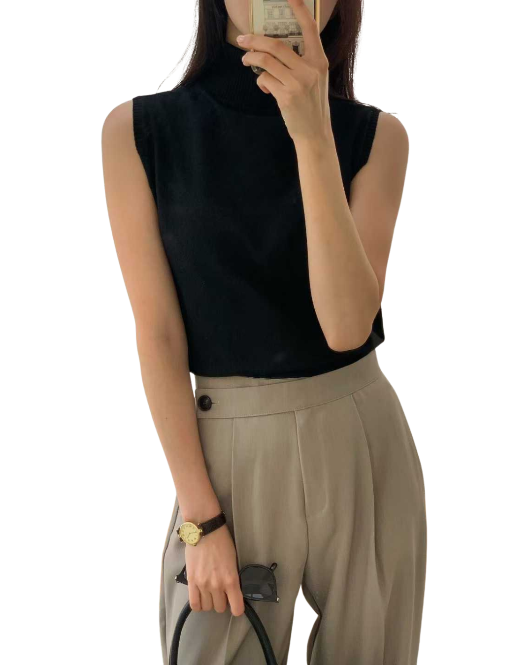 TP22009- 韓修身高領針織背心(不包腰带) 3 colors