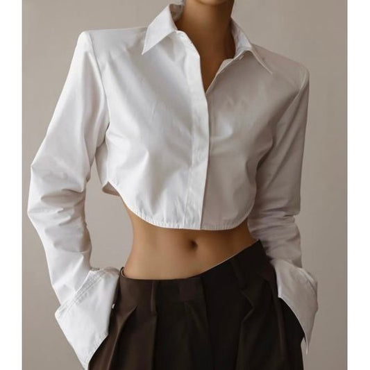 TP11195- 韓國短款小露蠻腰襯衫