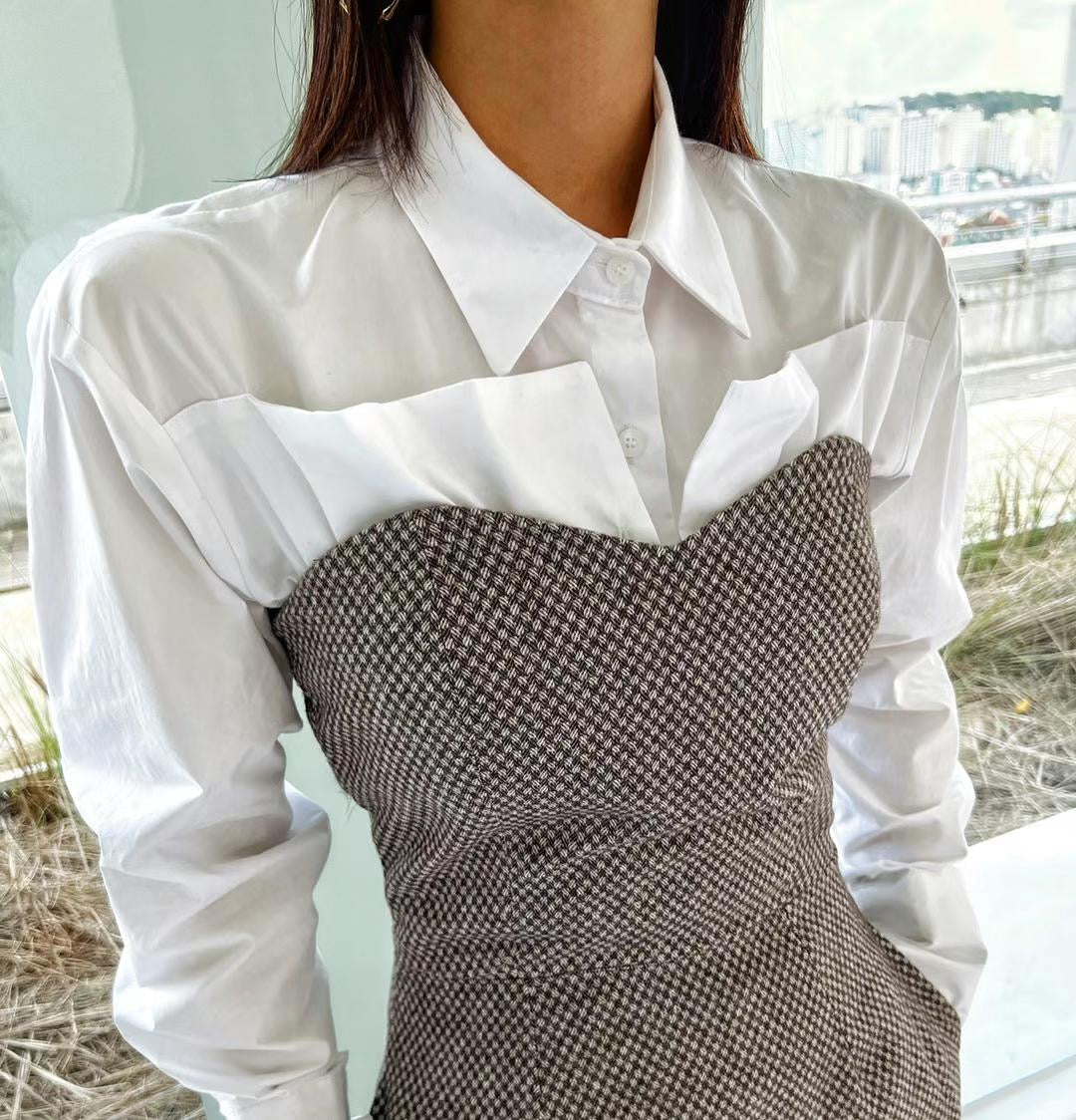 DS11178-韓圍復古優雅心形領羊毛混紡抹胸長裙 (Re-stock)