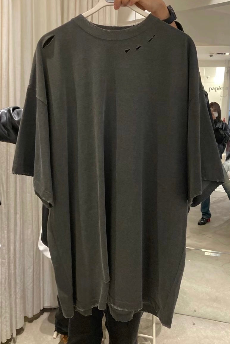TP11236B- 韓國嘻哈磨爛破洞短袖oversize T-shirt