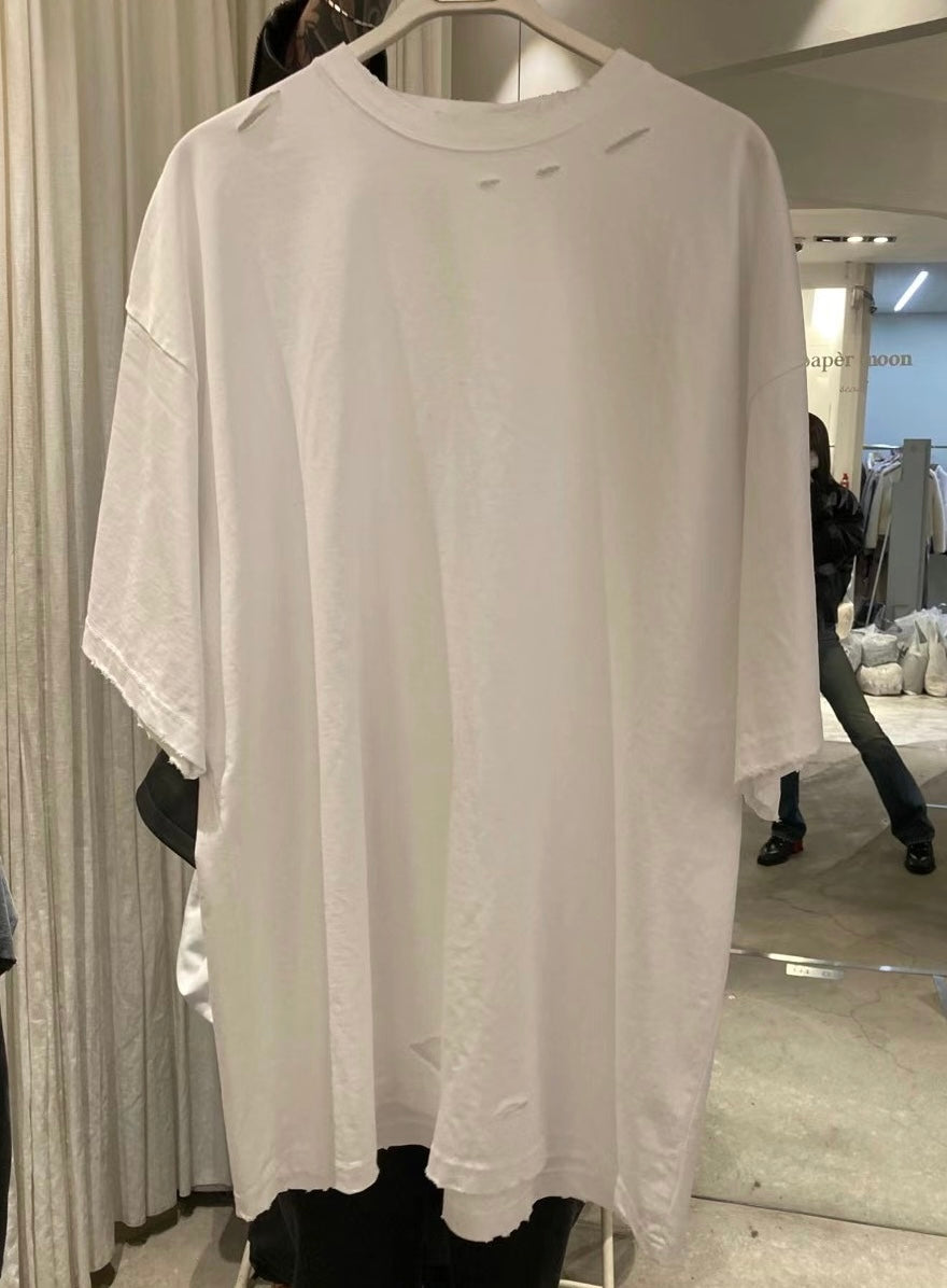 TP11236B- 韓國嘻哈磨爛破洞短袖oversize T-shirt