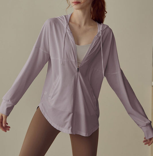 SP11128- Thin pine zipper hooded sun protection yoga jacket