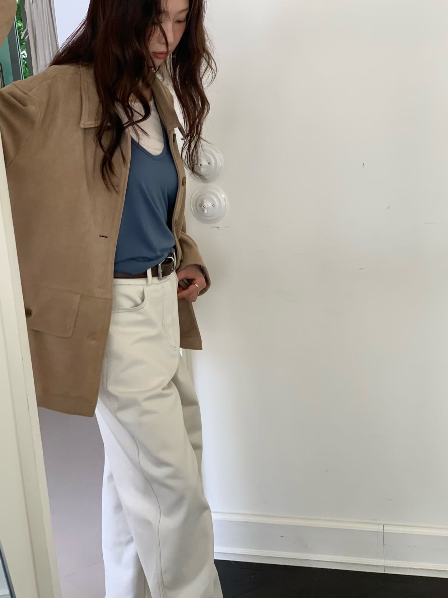 OT22018- 韓國復古寬鬆工裝大口袋翻領高品質防麂皮外套