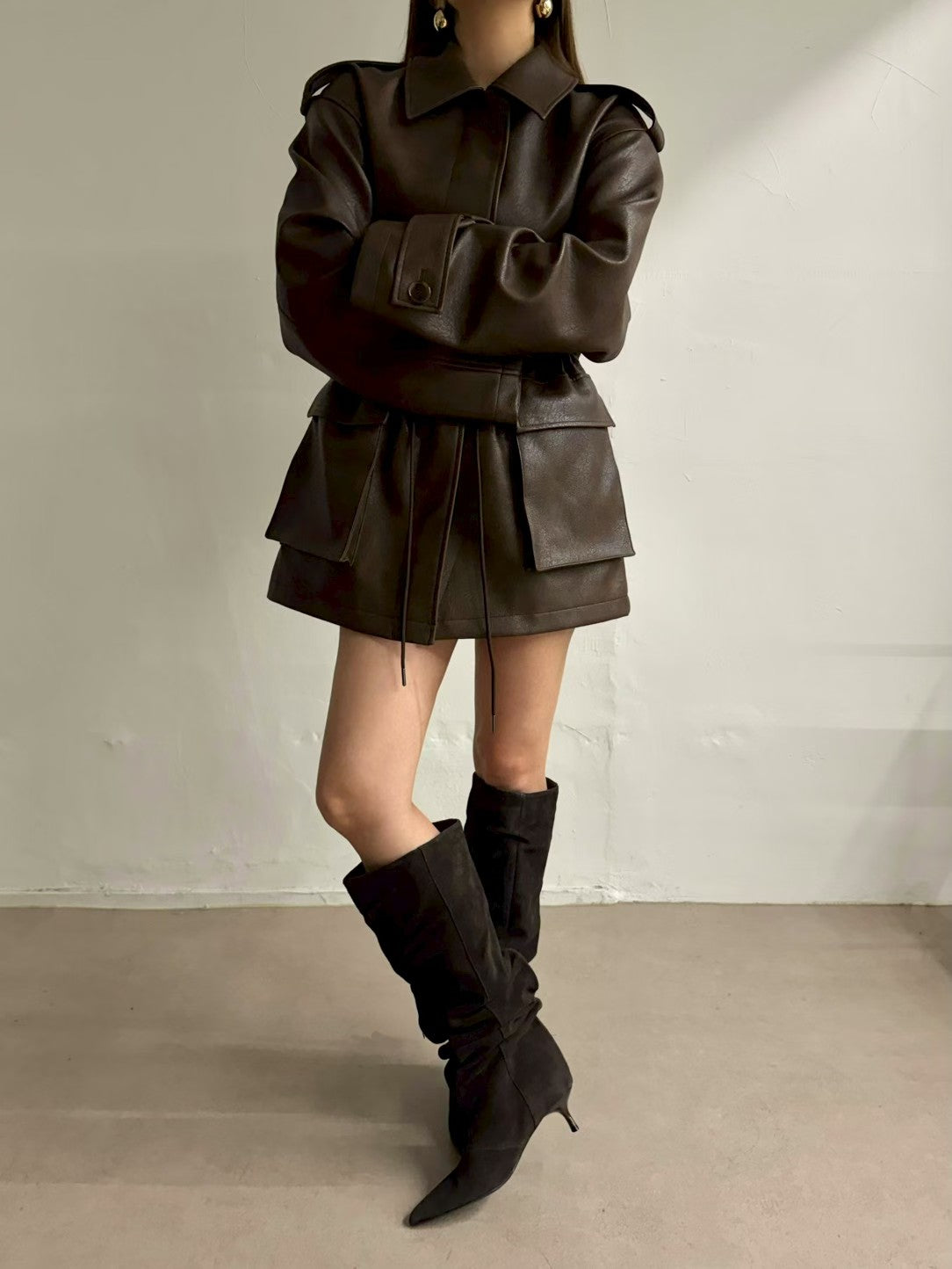 JK22089- 韓國PU皮革寬鬆機車外套