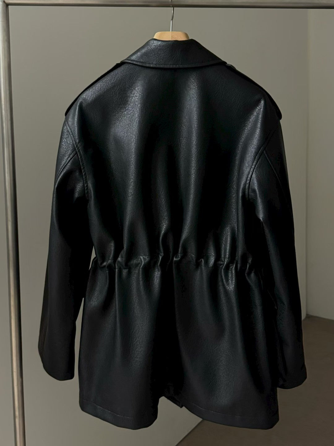 JK22089- 韓國PU皮革寬鬆機車外套