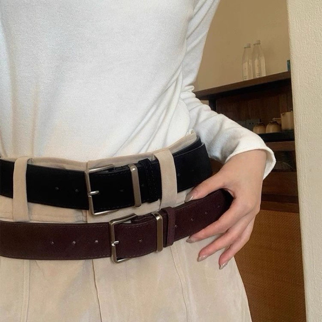 AC22068- 高質麂皮牛皮方釦腰帶皮带