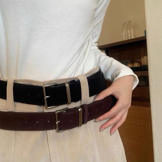 AC22068- 高質麂皮牛皮方釦腰帶皮带