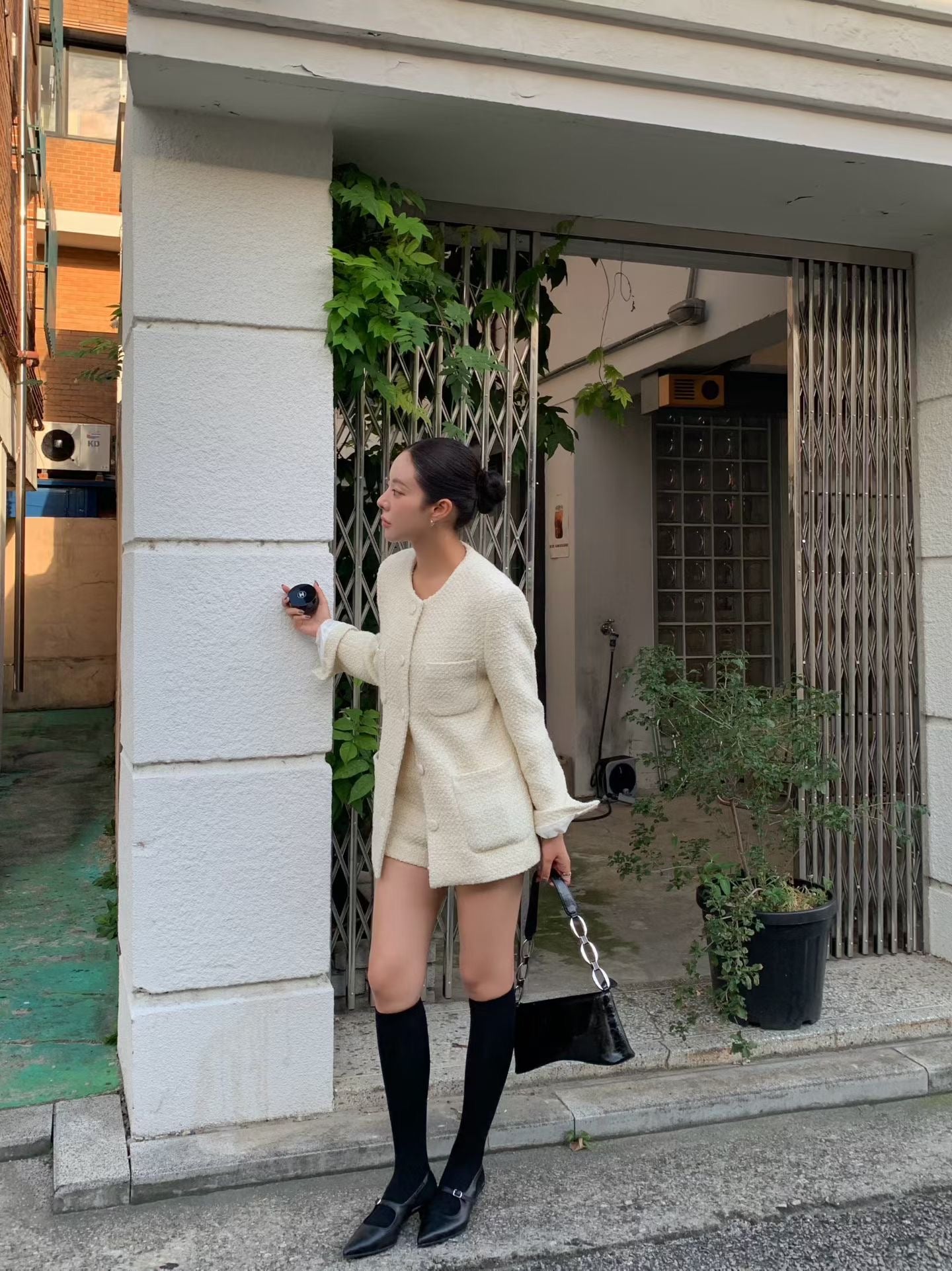 ST21900- 韓國小香風氣質粗花呢外套與短褲套裝
