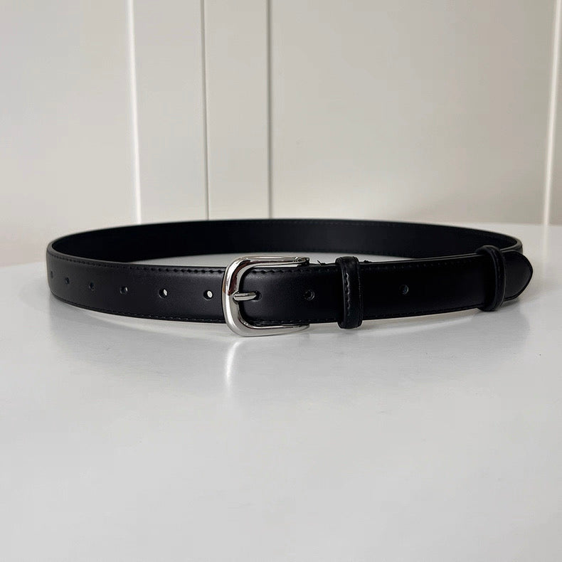 AC22032 - 百搭經典銀釦細版真牛皮皮帶