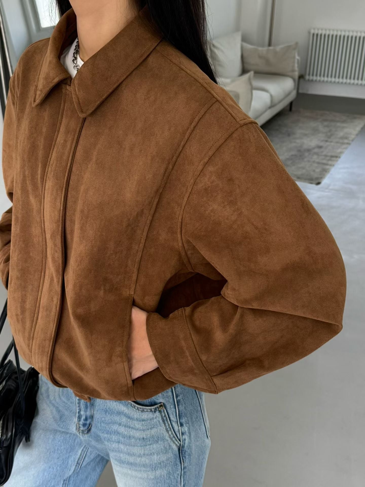 OT22031- 韓國復古麂皮絨寬鬆外套