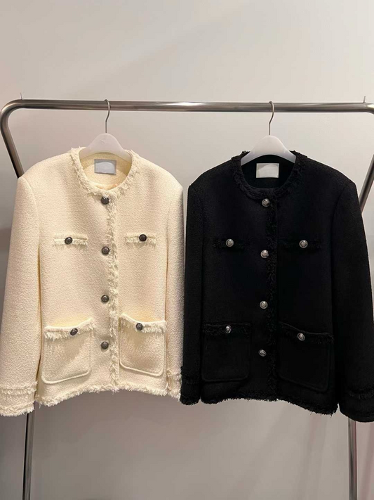 JK22086B- 韓國小香風輕奢優雅粗花呢外套