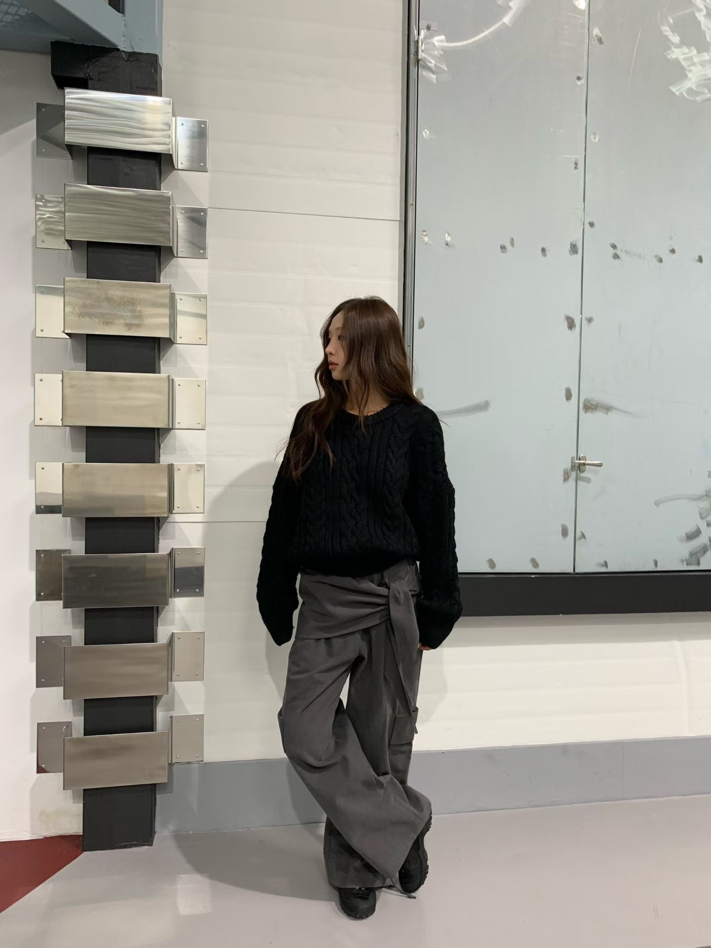 TP22096- 韓國經典麻花紋圓領寬鬆毛衣