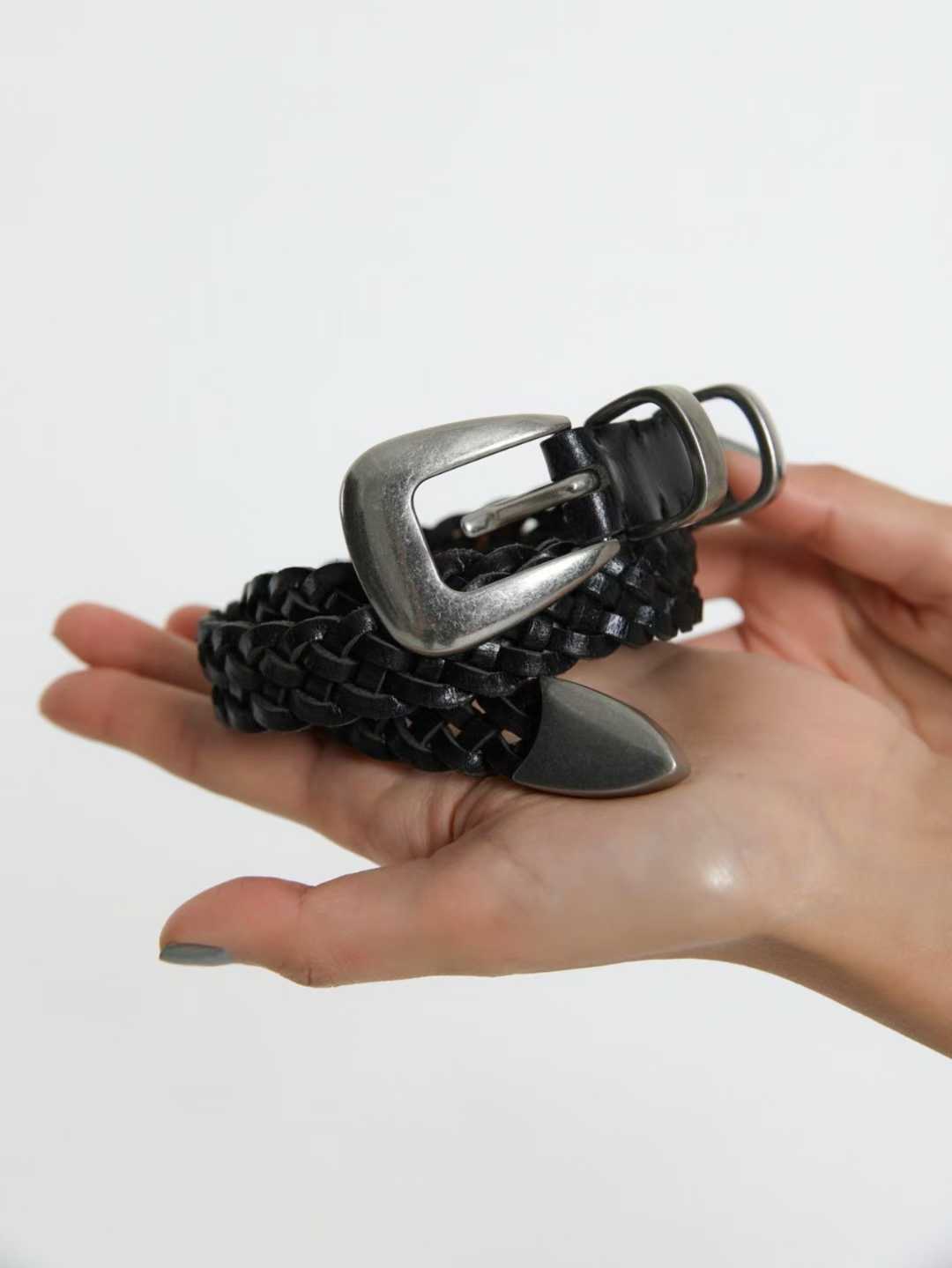 AC22030- 韓國手工編織真牛皮腰帶