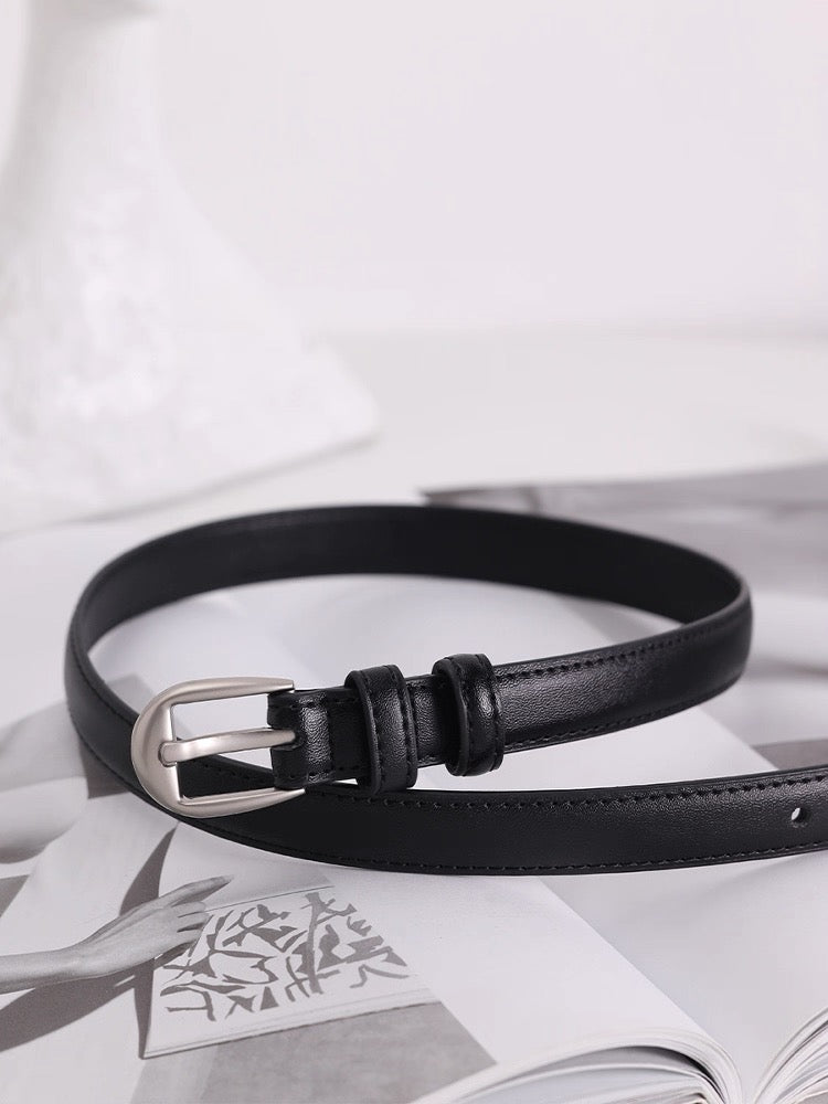 AC22061- 優雅細膩極簡細版真牛皮皮帶