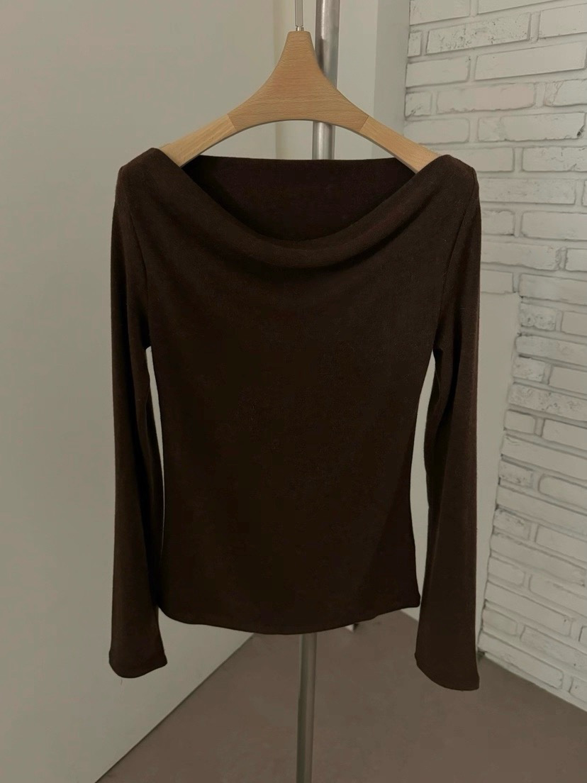 TP22019- 韓國秋冬性感羊絨混紡垂墜露肩長袖上衣