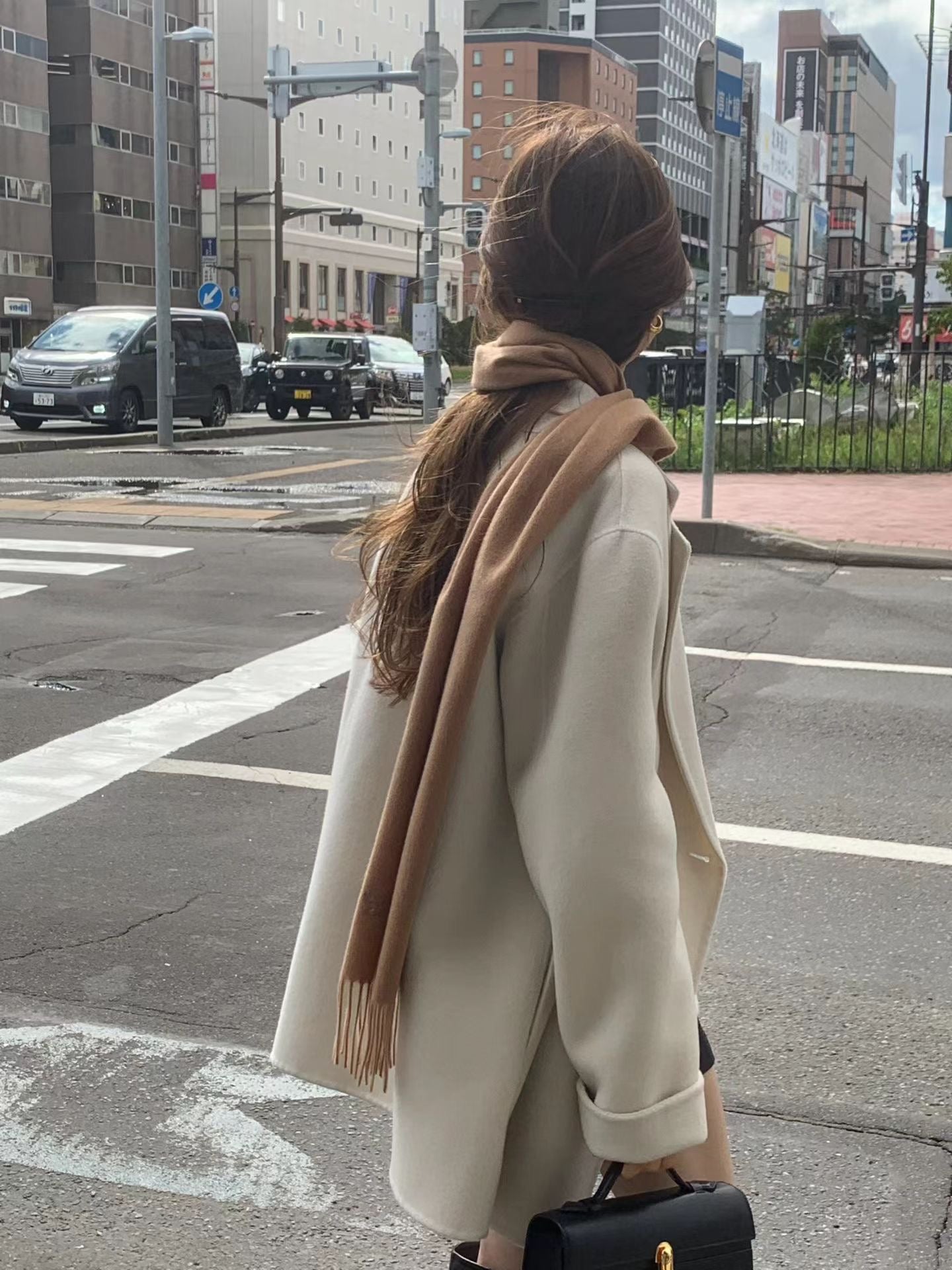 OT21933- 韓國氣質通勤雙排扣羊毛呢大衣外套